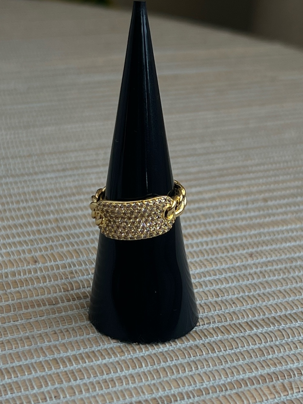 Adjustable Gold Pavé mariner accent  with cuban link Band Ring